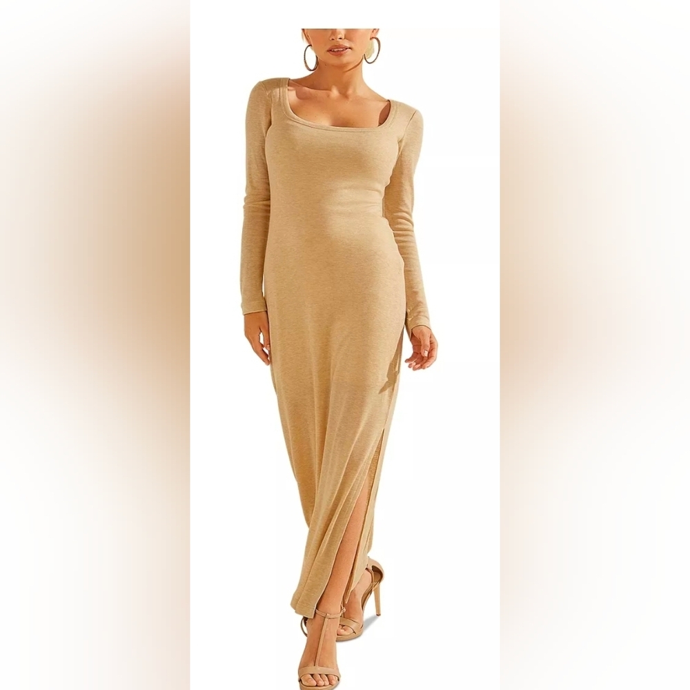Guess Tan Long Sleeve Maxi Dress